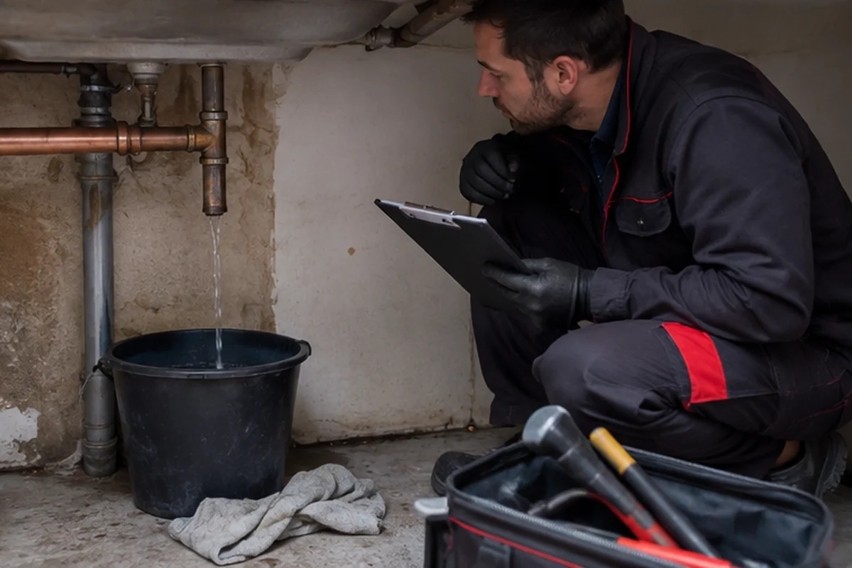 London emergency plumber reviewing an active water incident before repair