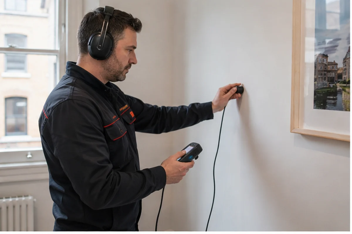 Non-invasive leak assessment on a wall inside a London flat