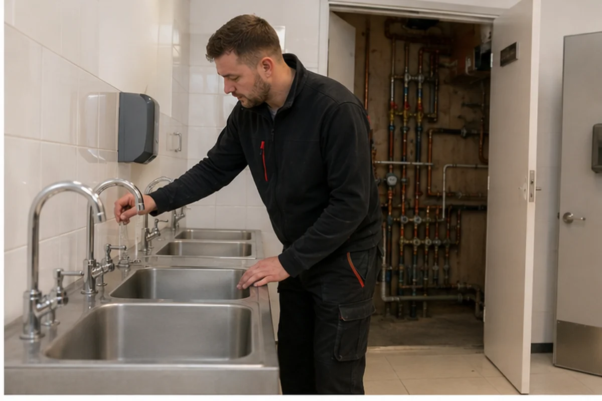 London resident and plumber checking internal supply after loss of water