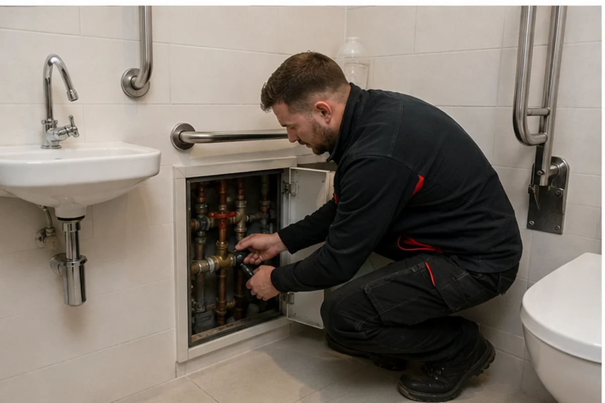 Accessible internal stopcock being identified for replacement in London