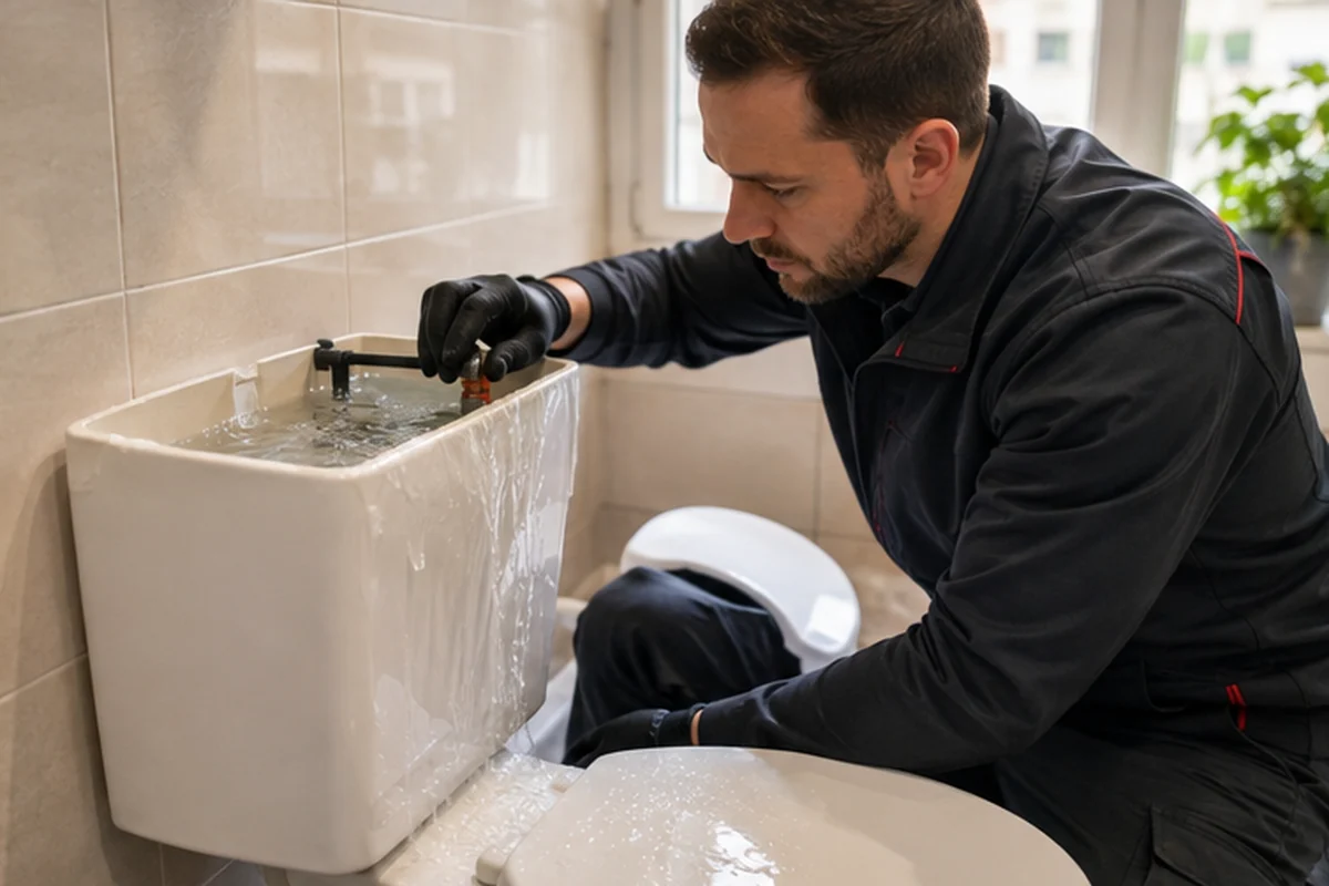 Toilet cistern overflow controls being assessed in a London flat