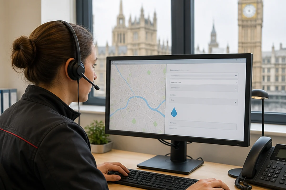 London emergency plumbing coordinator reviewing a detailed incident request
